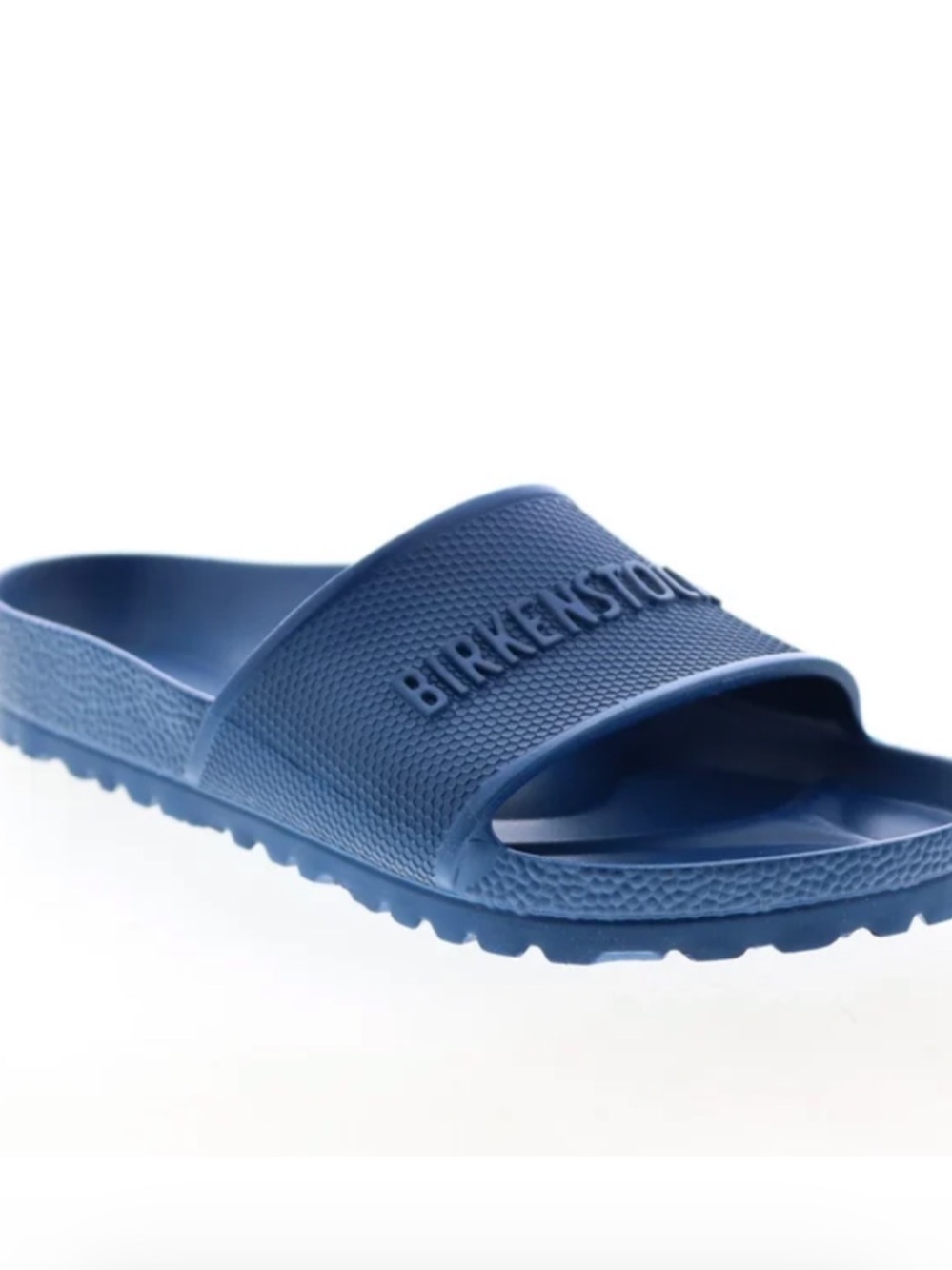 Birkenstock Blue Slide Sandal with Embossed Logo